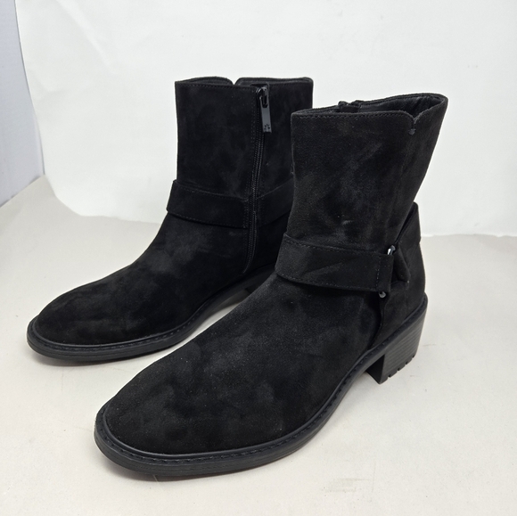 Splendid Samy Women's Boots Sz 8M Black Faux Suede Block Heel Moto Inspired - Picture 3 of 11